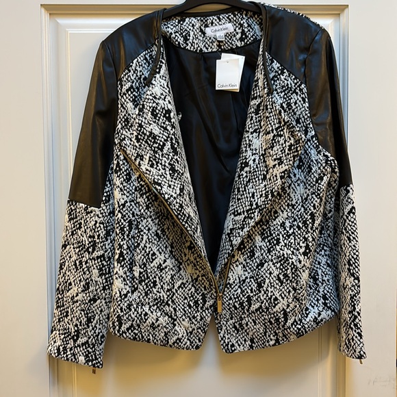 Calvin Klein faux Leather and Snake Print Moto Style Jacket - Picture 5 of 10